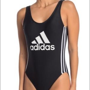 ADIDAS Logo Stripe One-Piece Black Swimsuit Size L